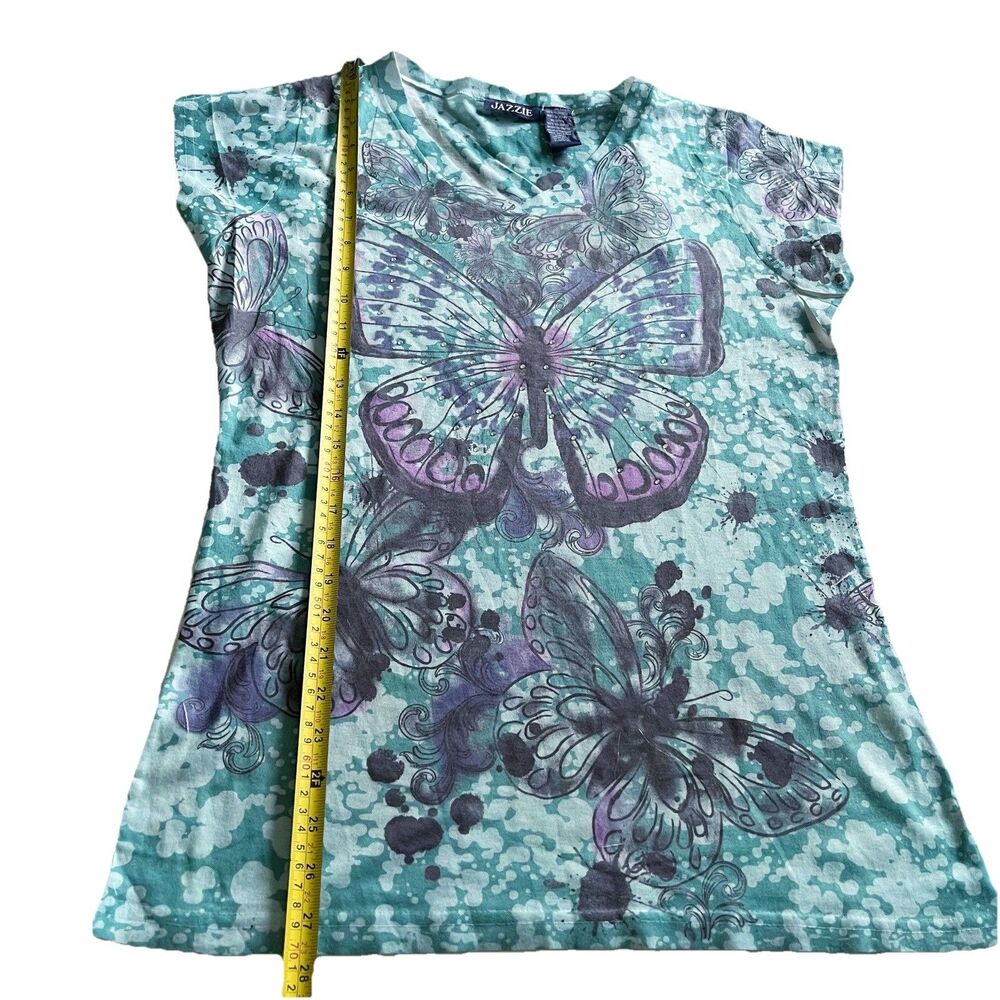 Y2K Sheer Butterfly Short Sleeve T-Shirt Womens Large V-Neck Burnout Colorful L - Picture 9 of 16